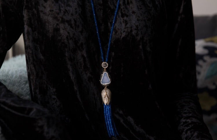 BLUE Tassel Necklace
